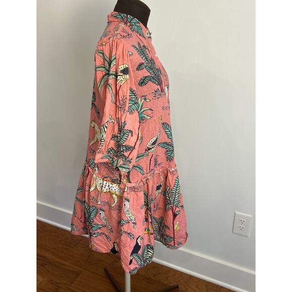 Fox and Hen Pink Ruffle Jungle Cats Button Down Dress MISSING BUTTON Size Large - Picture 4 of 9